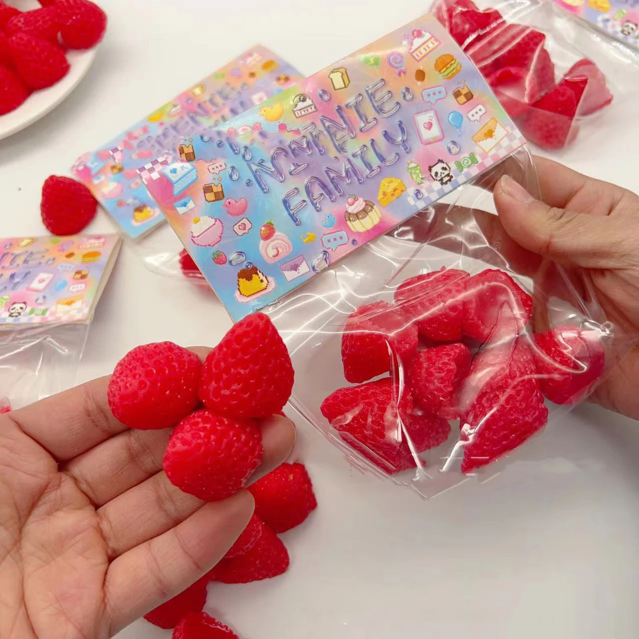 Bag Of Mini Strawberry Squishy Kawaii Solid Fruit Strawberry Pinching Squeeze Toy Adult Stress Relief Irritability Toy Kids Gift