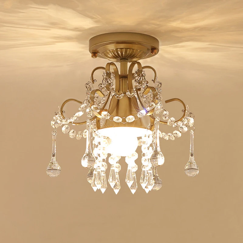 Luxury Golden Hotel Villa Corridor Transparent Crystal Lamp Vintage Clothing Room Apartment Home Decoration Light