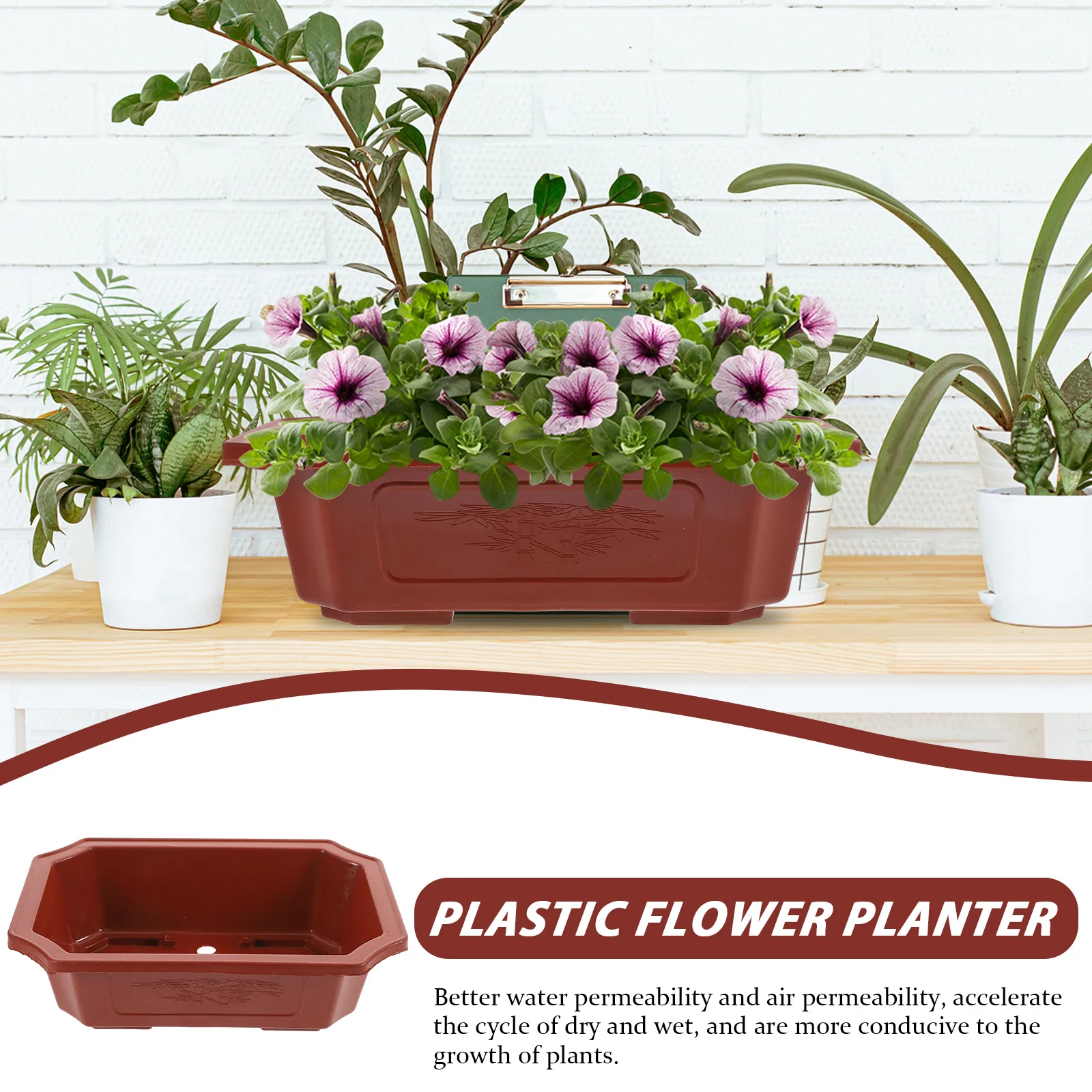 

12pcs Plastic Flower Pots Bonsai Planters Rectangular Balcony Garden Decorative Indoor Planter Pots Drainage Holes Breathable