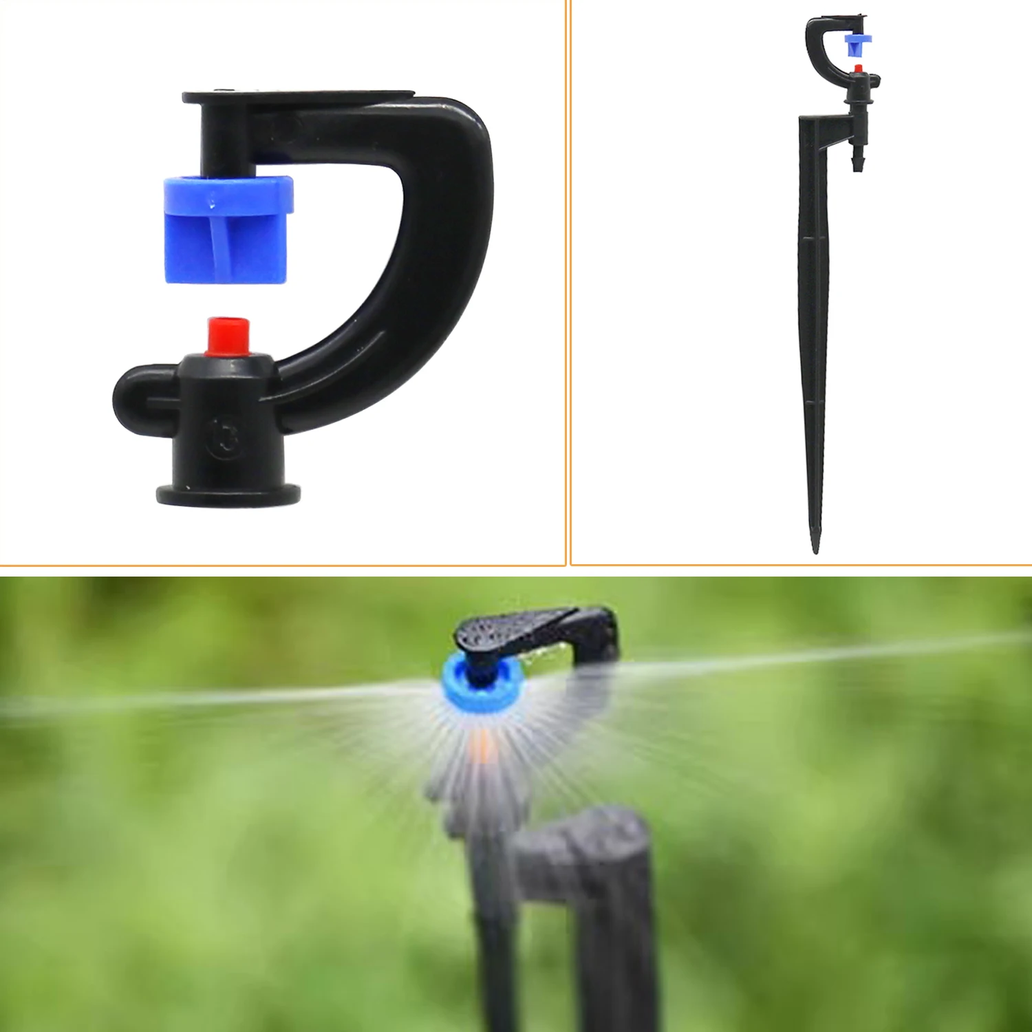 10Pcs G-Type 180° Refraction Spray Nozzle with 19cm Stake for Garden Greenhouse Micro Watering Irrigation 1/4'' Barb Sprinkler