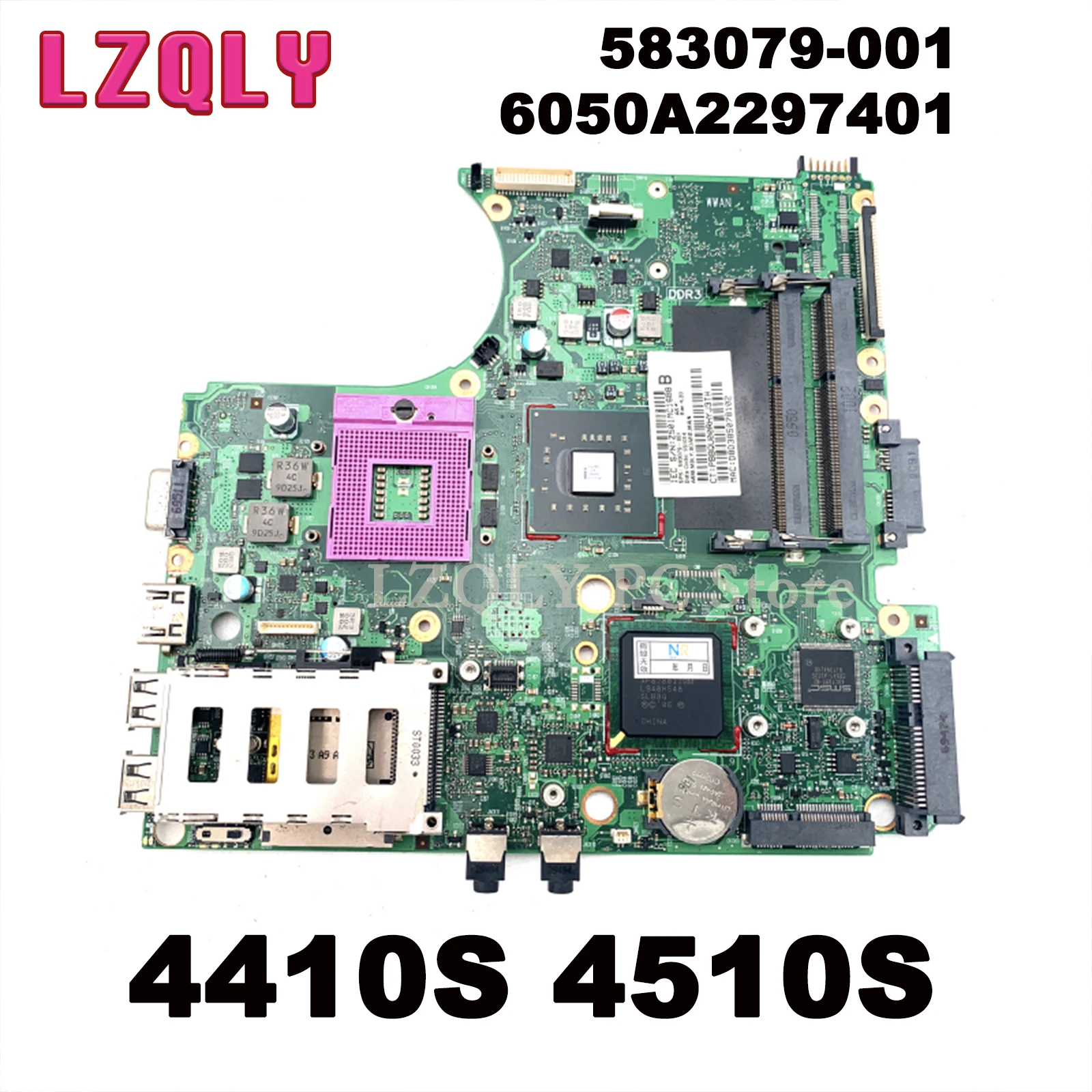 

LZQLY For HP Probook 4410S 4510S Laptop Motherboard 583079-001 583078-001 6050A2297401 GM45 Chipset DDR3 Free CPU