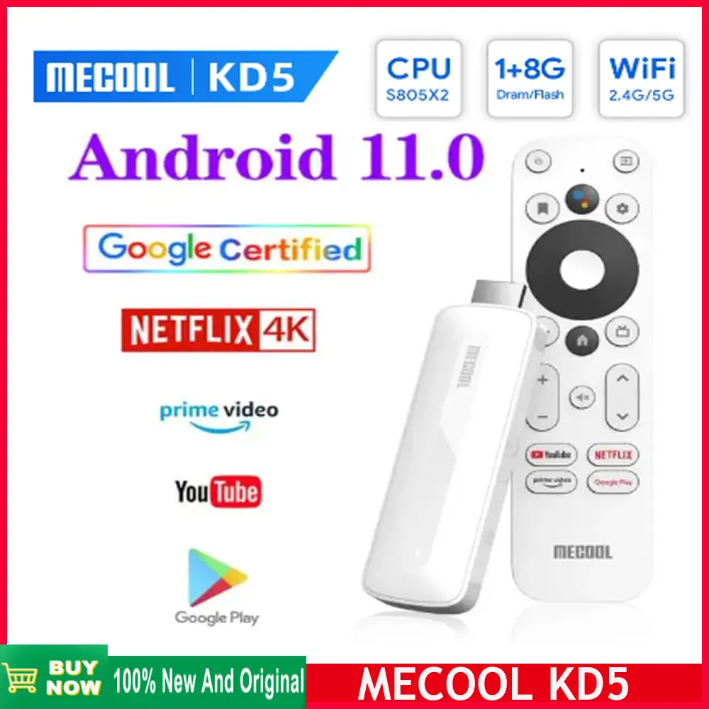 [Genuine]Mecool KD5 FHD TV Stick Android 11 1080P smart TV box BT5.0 1GB 8GB WiFi 2.4G/5G HDR 10+ mini Media Player tv dongle