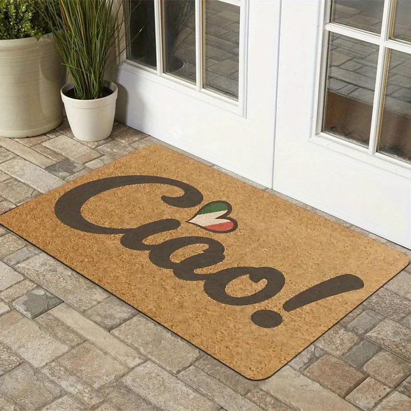 Dolce Vita Vintage Doormat Retro Yellow Blue Striped Dolce Vita Text Non Slip Floor Mat for Classic Italian Home Style