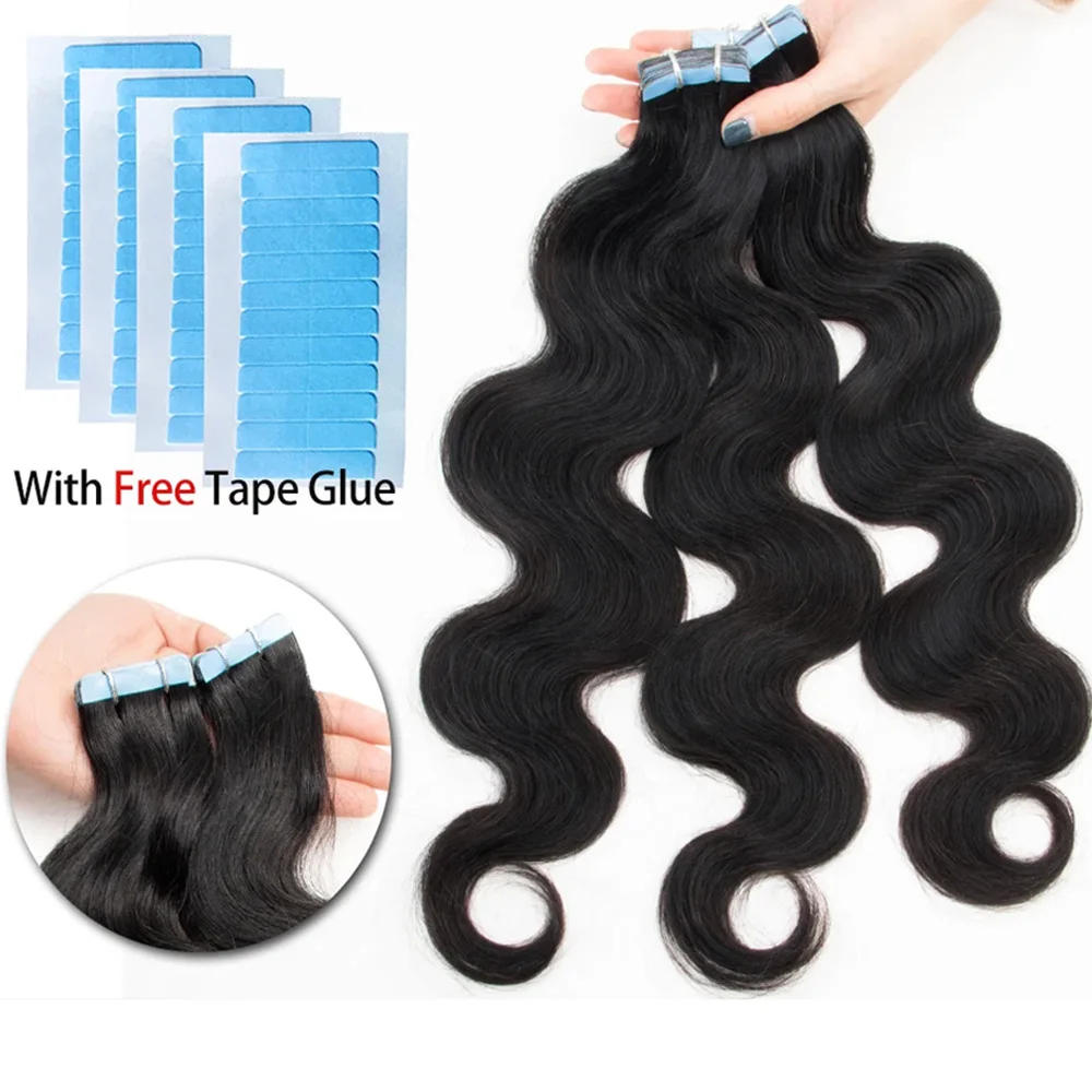 20pcs/pack Natural Body Wave Tape in Human Hair Extensions 12-26 inch Tape In Human Hair real human hairBrazilian Hair Extension