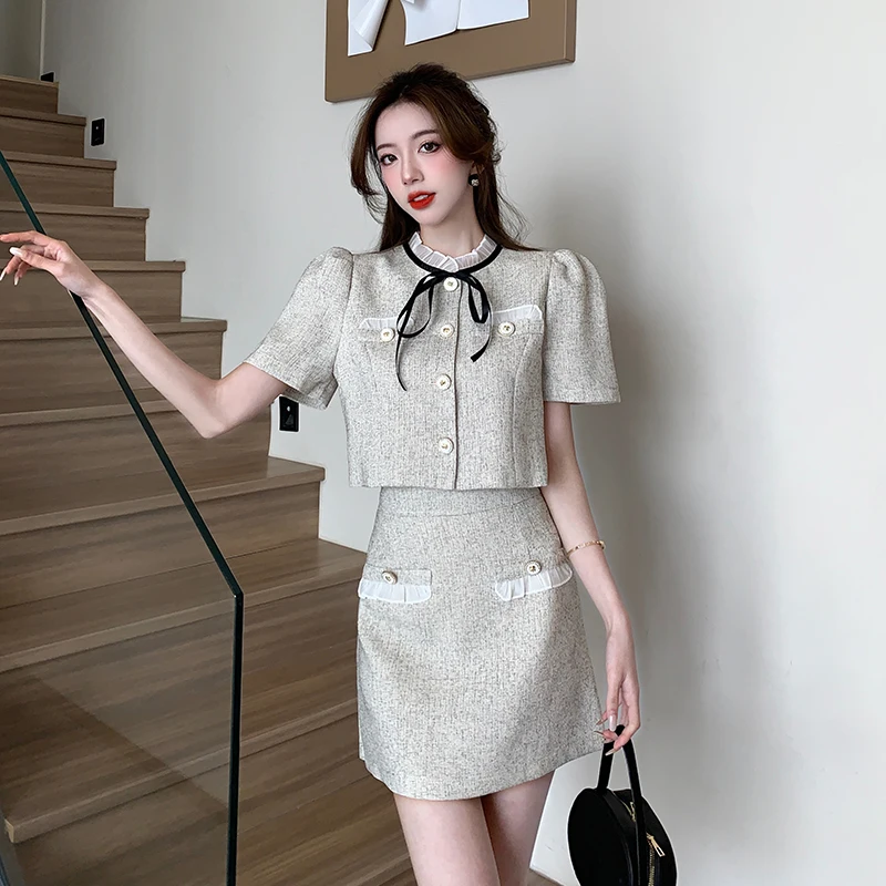 

Chic Style Suit Short Skirt Two-Piece Set High-End Women’s Summer Niche Design Sense Summer Outfit Matching A Whole Set of Dress