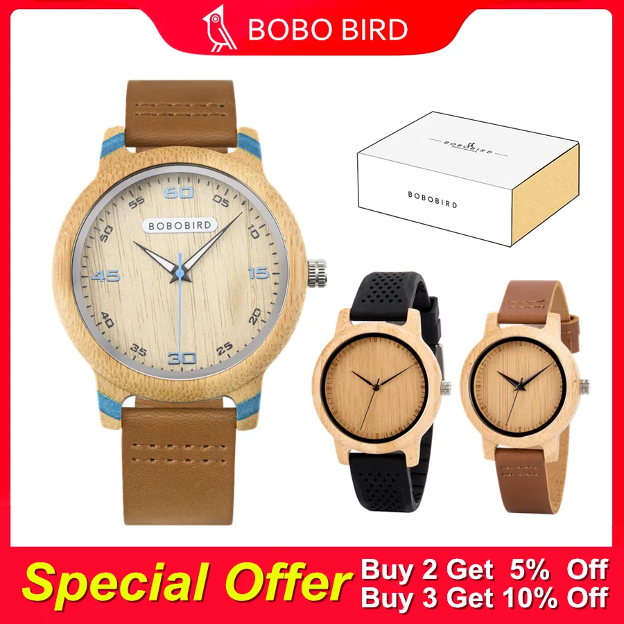 Reloj de madera de bambú BOBO BIRD para hombre, estilo casual, en caja de regalo support drop shipping