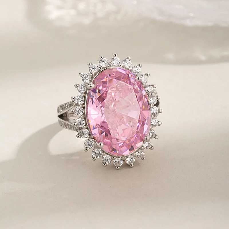 

PT950 Platinum Artificially Cultivated Gemstone Pink Purple Papalacha Ring Women's Fashion Light Luxury Socialite Jewelry
