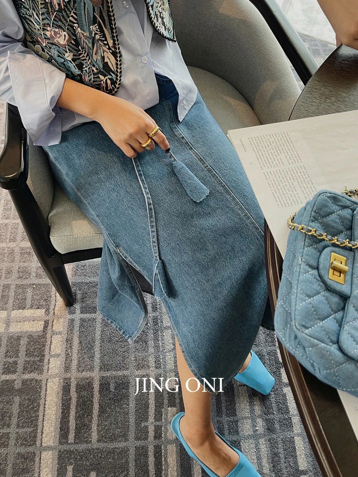 Denim Long Skirt Women 2023 Clothing Vintage Elegant Korean Style Y2K Fashion Tulle Jeans Cargo Luxury High Waist Blue