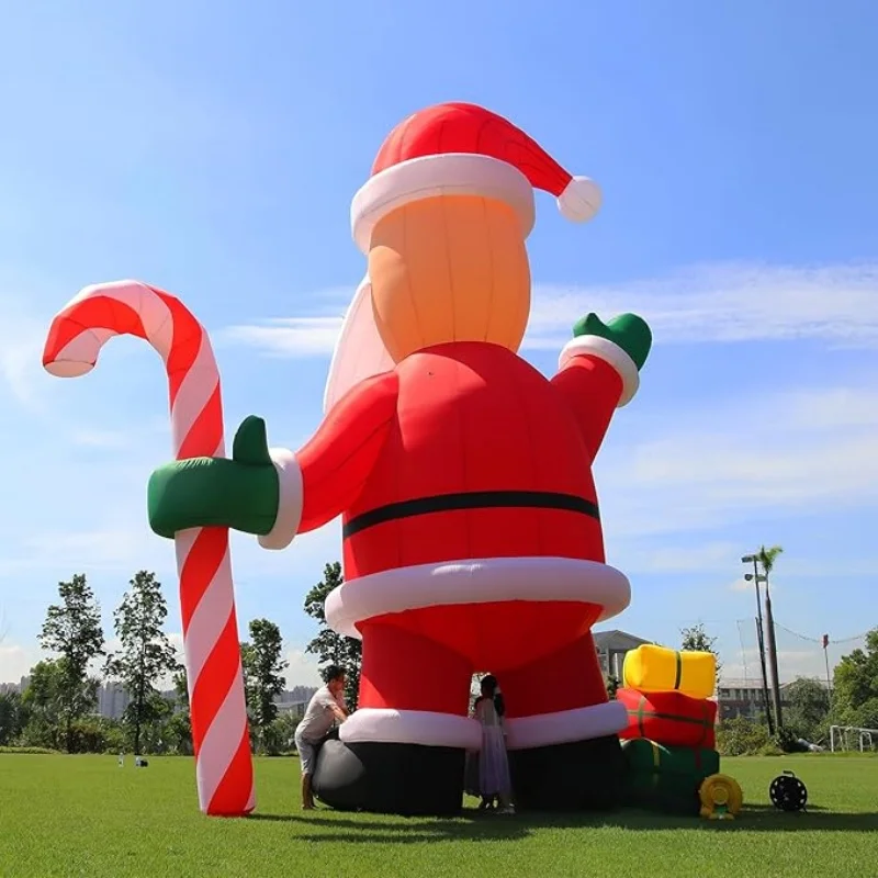 26FT Christmas Inflatable Santa Claus with Cindy Cane & Gift Boxes, Outdoor Blow Up Giant Santa Inflatable Christmas Decoration