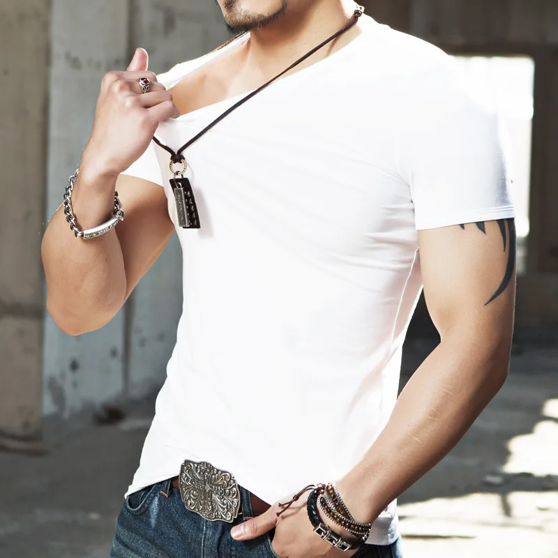 2026-New-Men's-V-Neck-T-Shirt-Casual-Soft-Fitness-Tops-11-Colors-Basic-Tee-Breathable-Male-Clothing-Short-Sleeve-Tee-for-Male