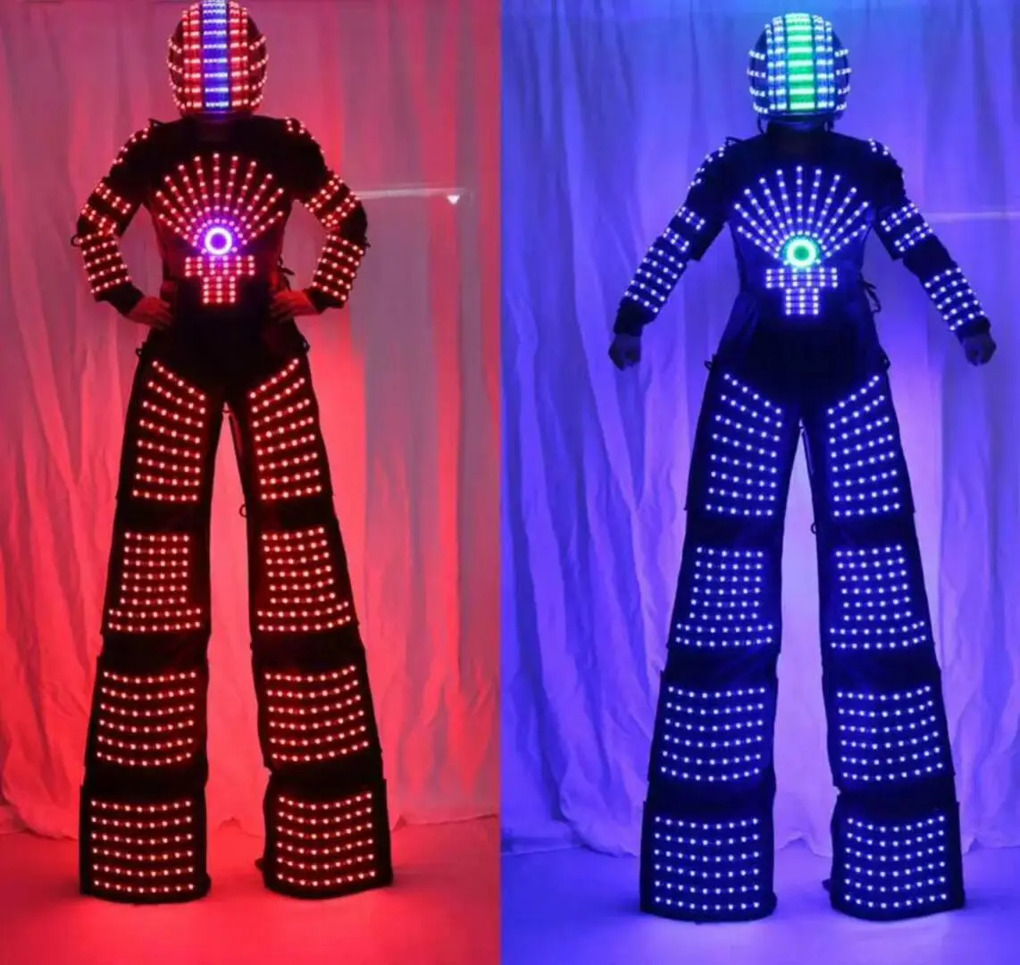 Nightclub Laser Traje LED Robot Costume Clothes Stilts Walker Glow Dance Suit Helmet Nightlife Giant Disfraz de Robot DJ Party