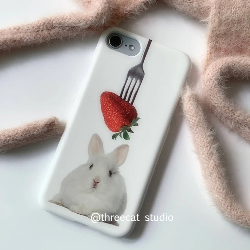 Korean Ins Fork Strawberry Rabbit Jelly Phone Case For iPhone 17 Air 16 Pro Max 15 14 Plus 13 Pro Shockproof Silicone Back Cover