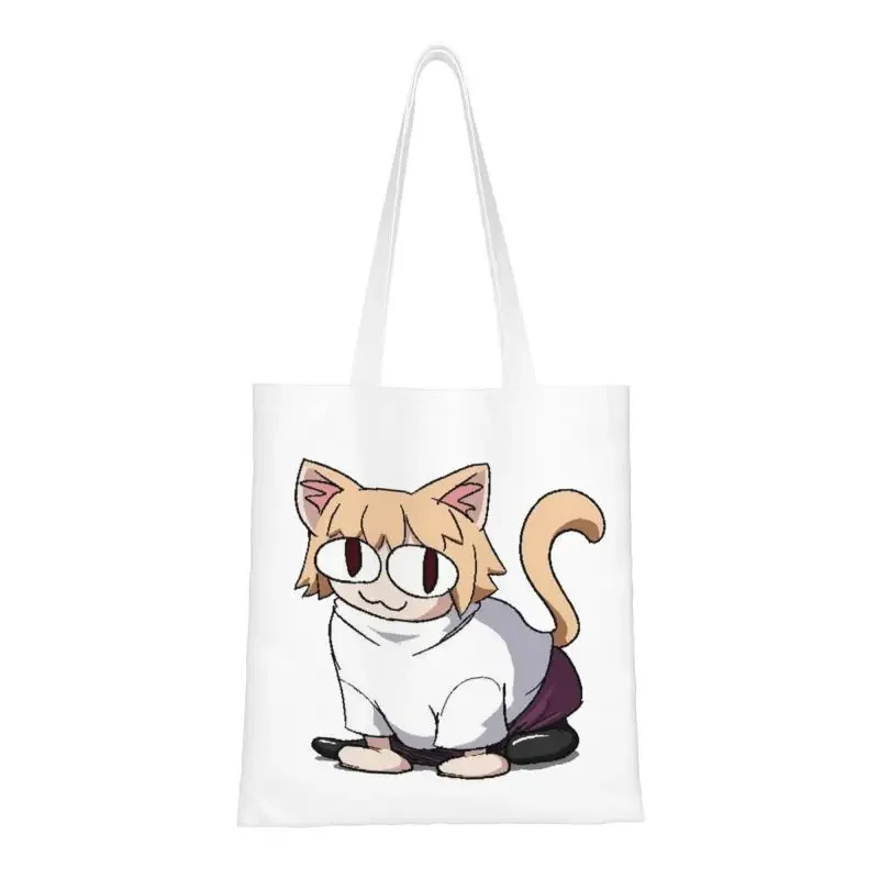 Cute Neco Arc Cat Shopping Tote Bags Reusable Cartoon Comic Game Canvas Grocery Shoulder Shopper Bag