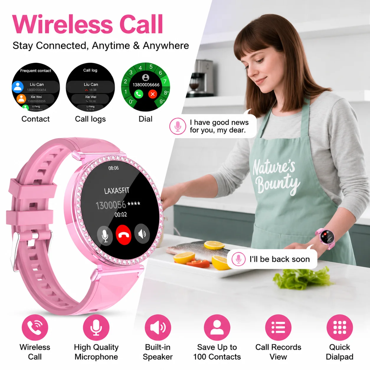 LAXASFIT Smart Watch for Women Rhinestone Jewelry Design NFC Bluetooth Call Heart Rate Monitor Fitness Tracker Period Gift view 5