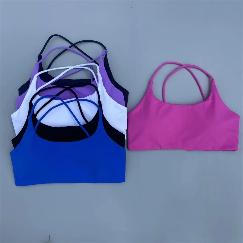 Sujetador de Fitness de Color sólido para mujer, Top deportivo suave y ajustado de alta resistencia, ropa interior de entrenamiento integral para