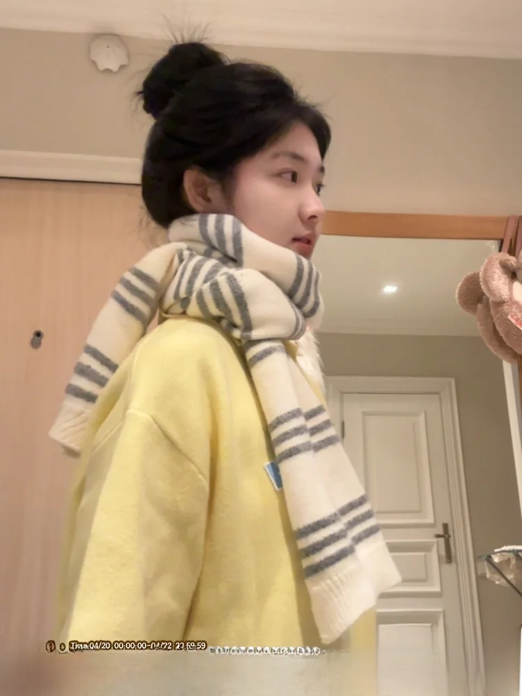 韓国スタイルの暖かいストライプニットスカーフ女性用冬多用途通勤スカーフイレブンスリープブランド長方形形状