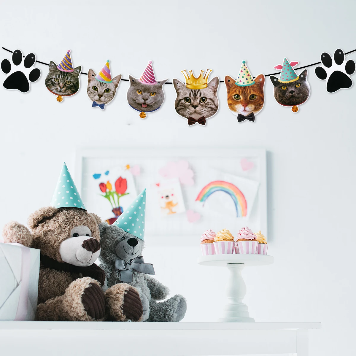 Cat Theme Birthday Party Disposable Tableware Paper Plate Cup Cake Topper Kids Birthday Party DIY Aarrangement Supplies