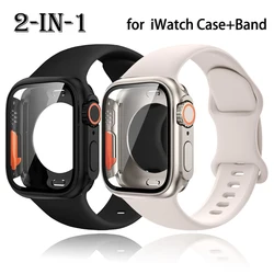 Silicone Band+Protective Case For Apple Watch 44mm 45mm 40mm 41mm Soft sport Strap＆Cover for iWatch Serise 9 8 7 6 SE 5 4