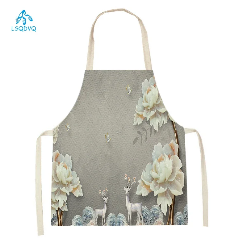 Kitchen Aprons Animal Deer Horse Printed Cleaning Aprons Women Men Baking Cooking Accessories Dragonfly Flowers Sleeveless Apron