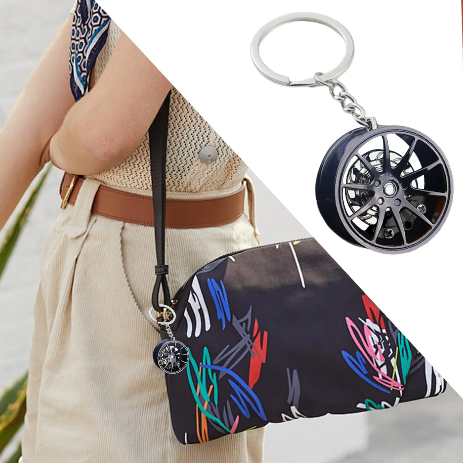 Fashion Metal Wheel Hub Keychain Fidget Spinner Toys Rotating Car Wheels Pendant Key Chains Birthday Fathers Day Party Gift