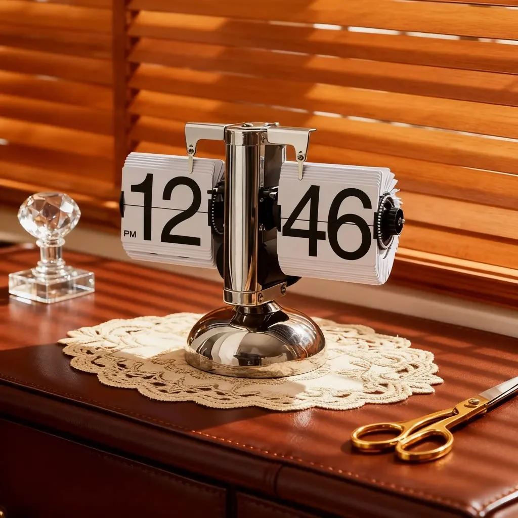 Retro mechanical page turning clock metal desktop decorative ornament household personalized creative pendulum clock