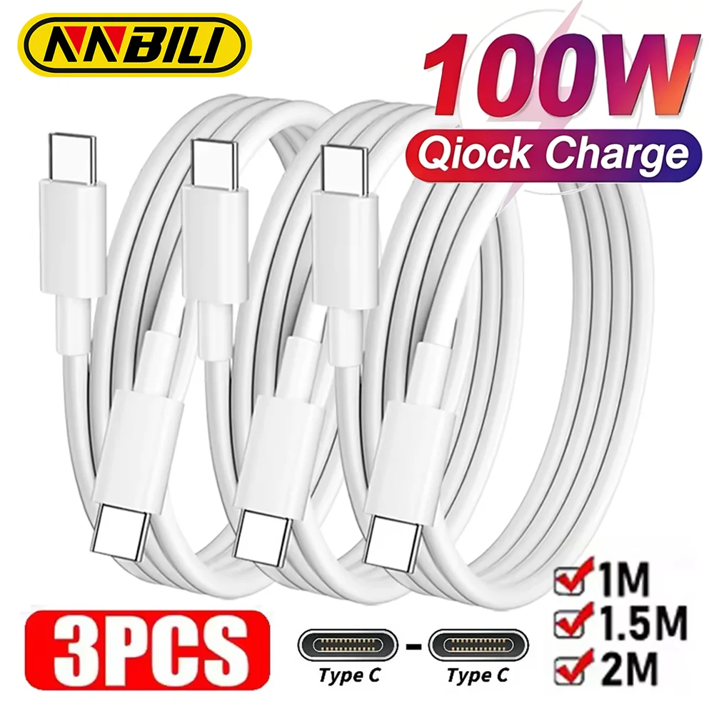 NNBILI 3er-Pack PD100W Typ-C zu USB-C Kabel Schnelllade-Datenkabel für iPhone 16 17 Pro Huawei Samsung Xiaomi Datenkabel Weiß 1M 2M