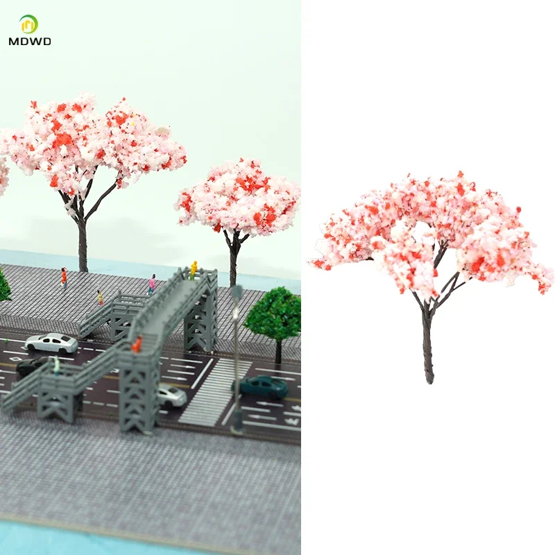 Mini Cherry Blossom Tree Model Multi Size Plant Stereoscopic Model Kit Diy Sand Table/HO Railway Scene Layout Accessories 5PC