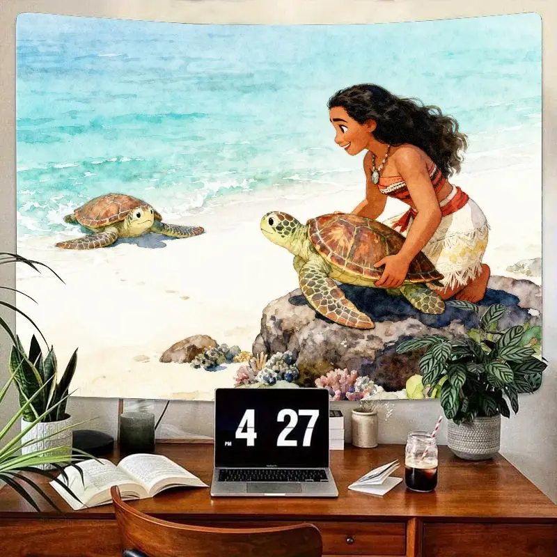 

1 шт. пляжный гобелен с морскими черепахами, тропический кавайный настенный художественный декор для детской комнаты, спальни, общежития, подарок фанату Диснея
