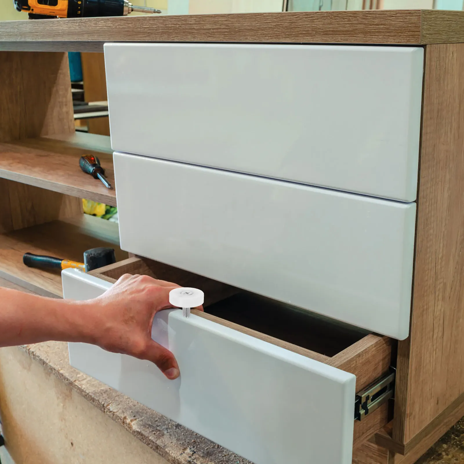 

10pcs 25Mm Drawer Rollers M6 Threaded Plastic Coated Bearing White Nylon Smooth Sliding Cabinet Pulley Replacement For Furniture