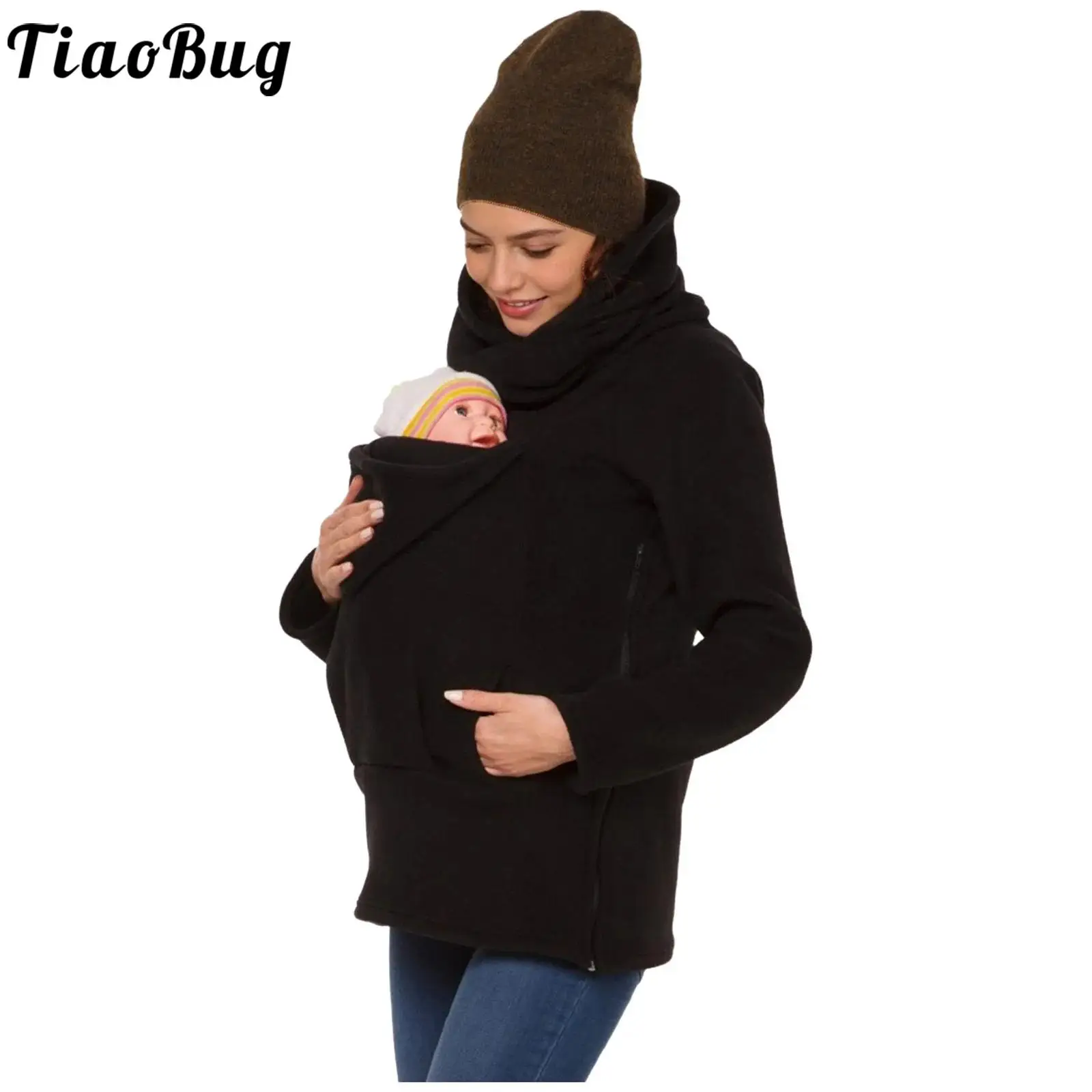 

Women Fleece Maternity Winter Pullover Coat Ruched Turtleneck Long Sleeve Warm Side Zip Up Sweatshirt Outwear with Hooded Pocket