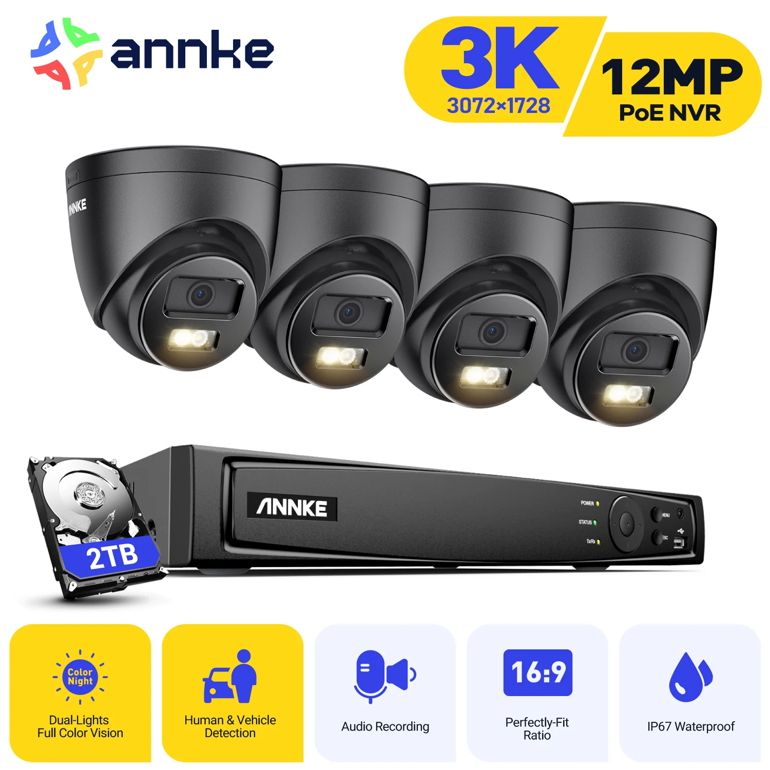 ANNKE 8CH NVR 8MP Video pengawasan sangat HD, sistem jaringan 3K IR POE kamera Mic tanam IP67 Kit keamanan CCTV tahan air