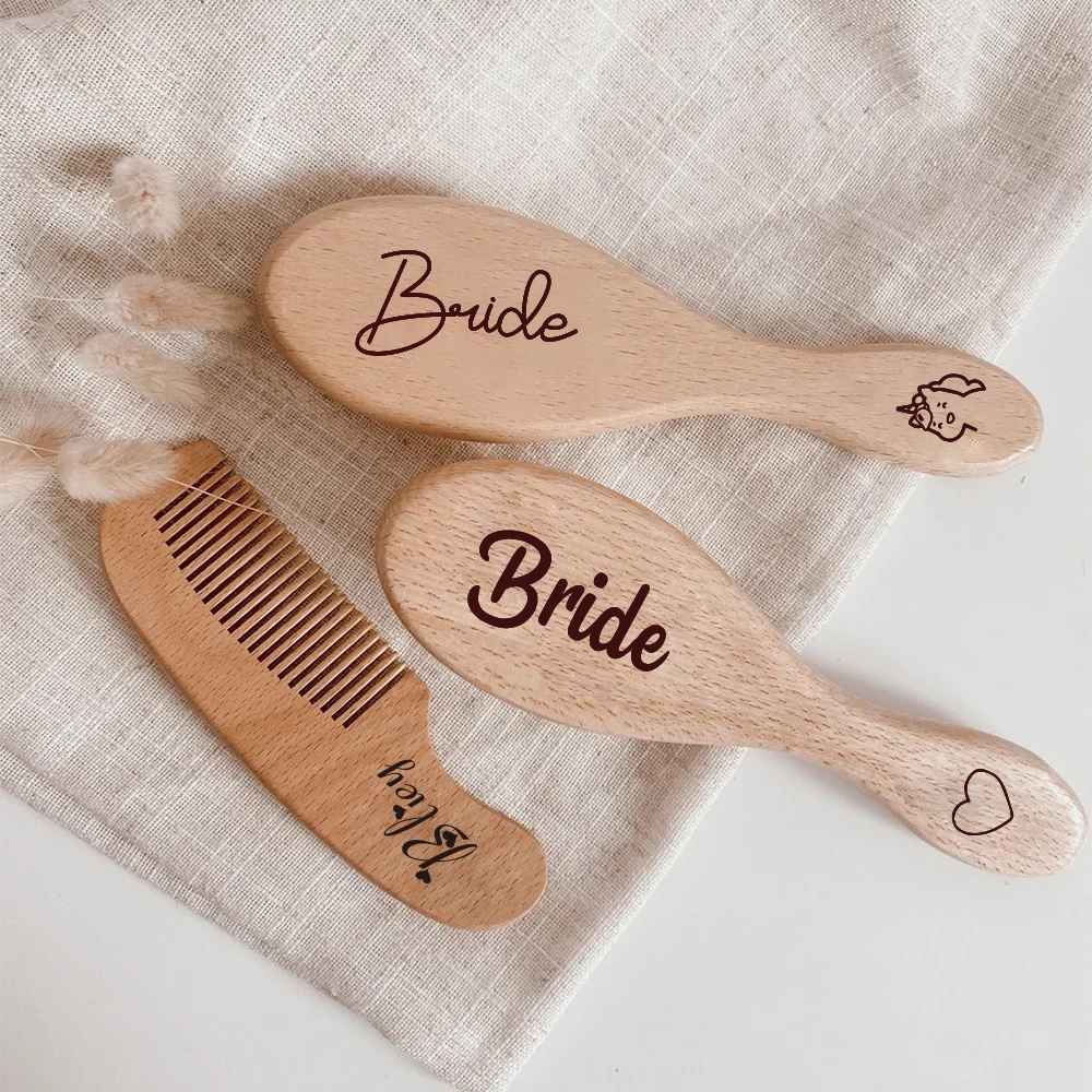 

Personalized Engraving Baby Name Custom Hair Brush Wool Wood Comb Brush Birth Baptism Birthday Baby Shower Comb Keepsake Gifts