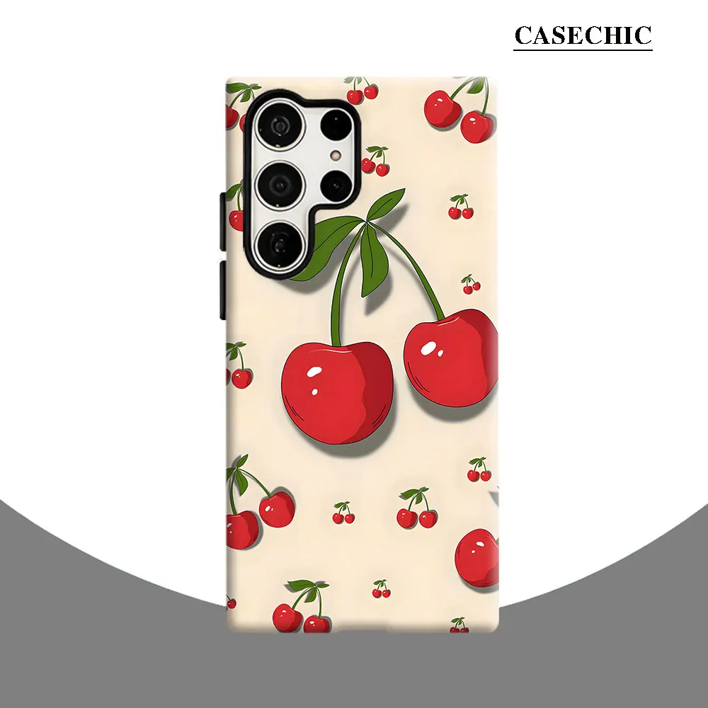 Cherry Pattern Phone Case for Samsung Galaxy S26 S25 Ultra S24 S23 Ultra Plus Shockproof Double layer tough Back Cover
