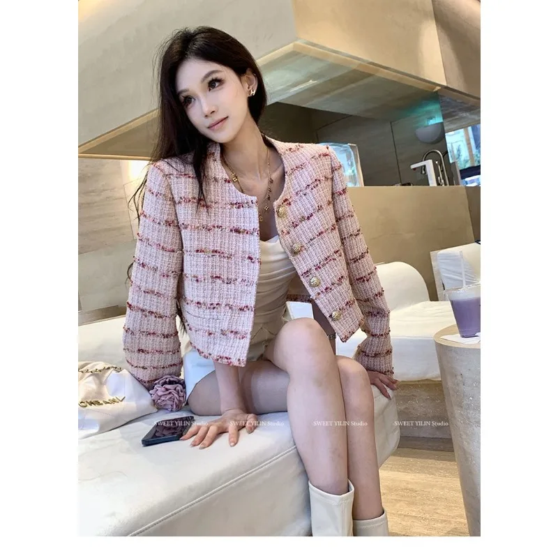 여성용 단색 버튼 긴팔 가디건 숏 재킷 캐주얼 패션 탑