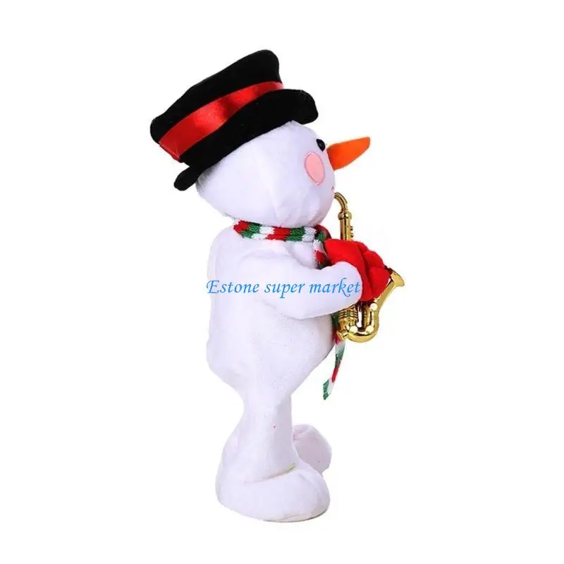 090B 32cm Electric Santa Toy Holding Saxophone Christmas Ornament Musical Santa Reindeer Doll for Desk Household