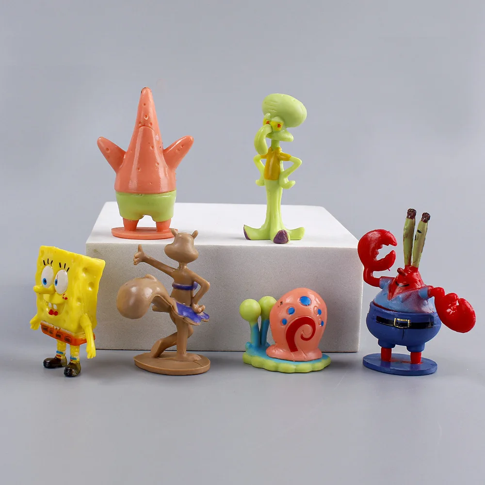 6Pcs Spongebobs Cute Cartoon Action Figures Mini Dolls Collection Toy Home Fish Tank Decoration Landscaping Aquarium Accessories