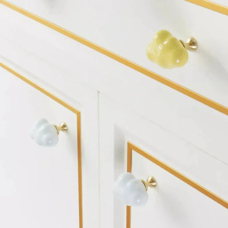 Wardrobe Drawer Furniture Cute Cloud Cabinet Door Handle Pure Brass Matte Handles Nordic Children's Room Ceramic Knobs