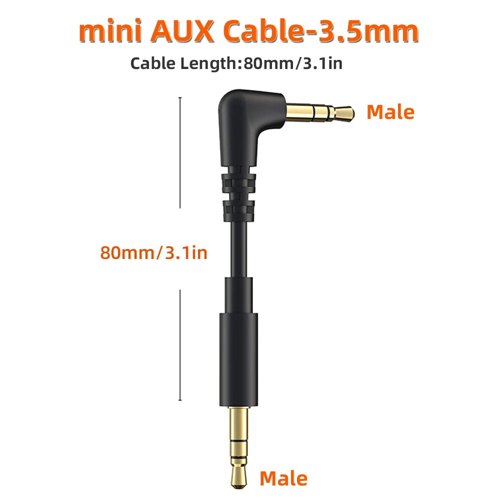 Mini Audio Cable 3.5mm Jack 90 Degree Right Angle Audio Input Adapter Auxiliary Cable Compatible with Car Audio Speakers