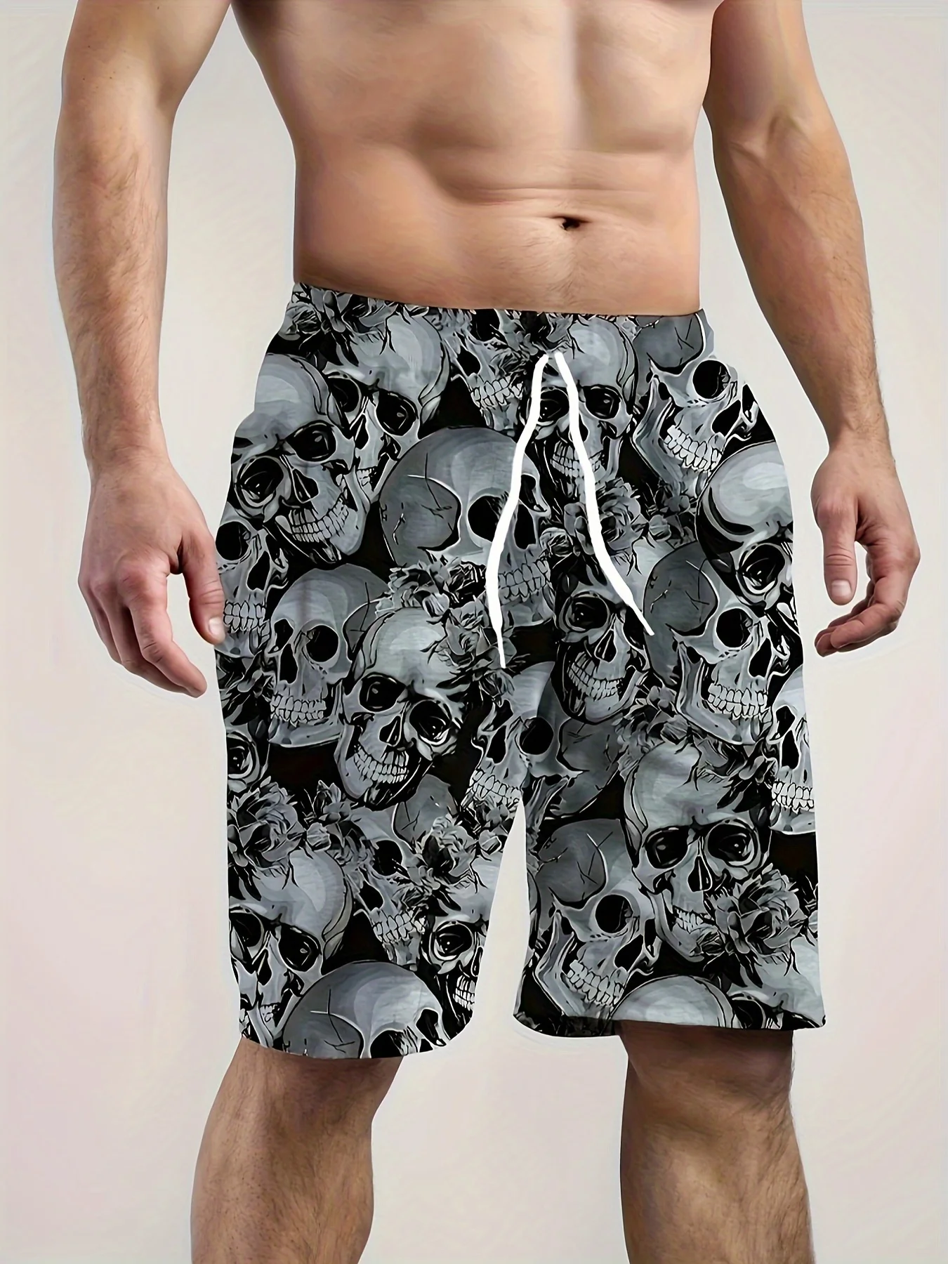 3D Patriotic Skull Print Men\'s Shorts Comfortable Stretchy Suorts Summer Clothing Oversized Sport Shorts Runing Quick Dry Shorts