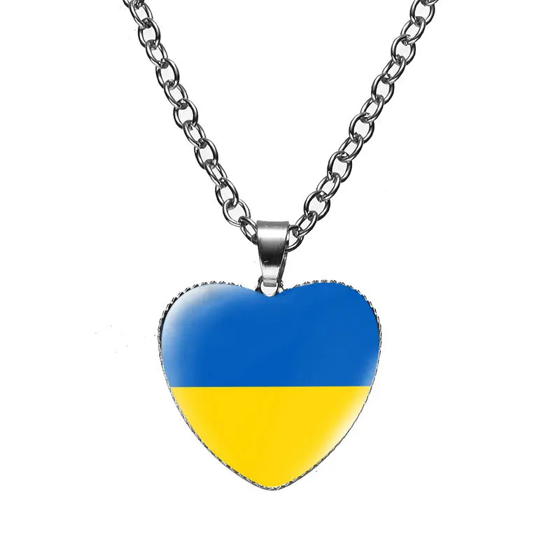 Ukrainian Flag Heart Necklace Women's Versatile Accessories Glass Pendant Love Graphic Necklace