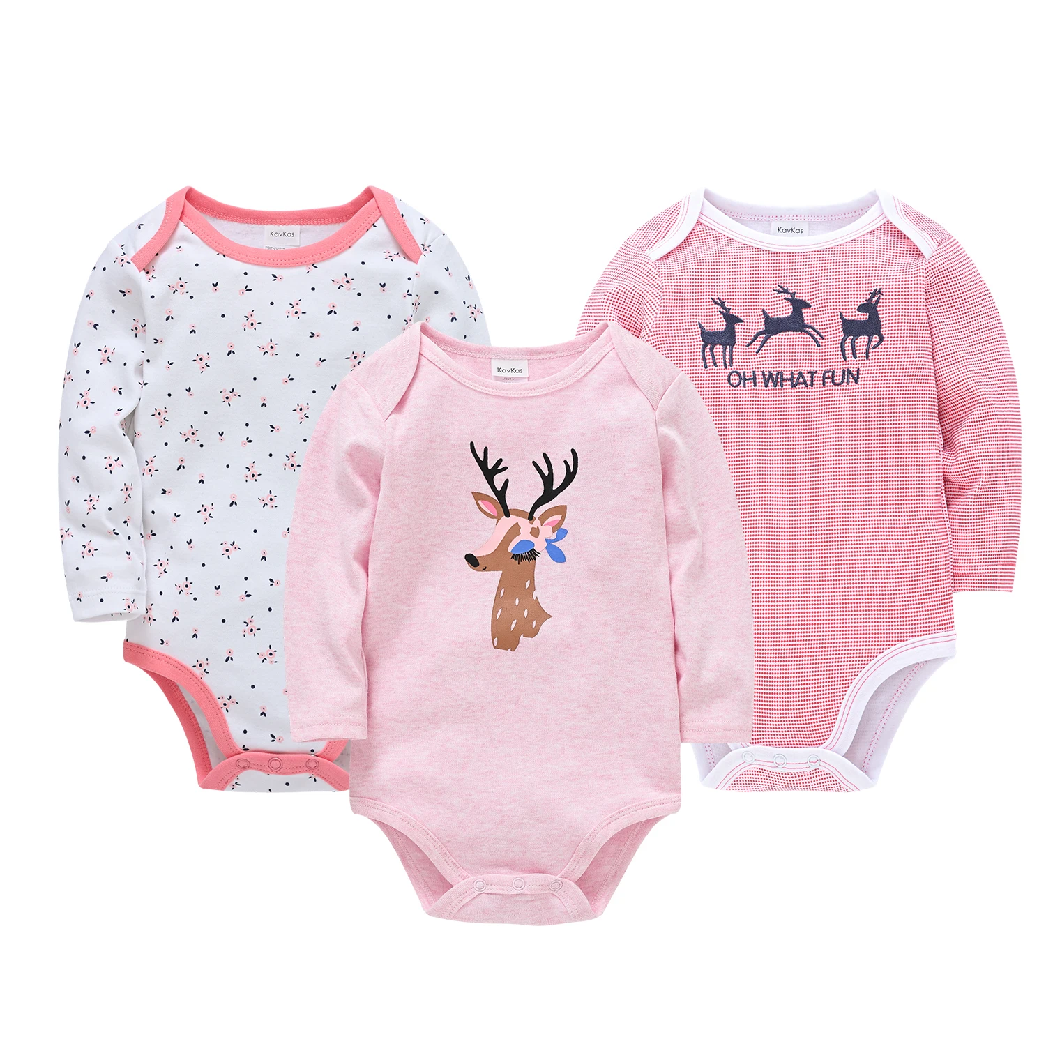 Baby-Mädchen-Body mit langen Ärmeln aus Baumwolle, 3-teiliges Set mit Hirsch-, Blumen- und Karomuster, Baby-Strampler, Einteiler, Frühlings- und Herbstkleidung, Jumpsuit, Sonnenanzug – Detail 3