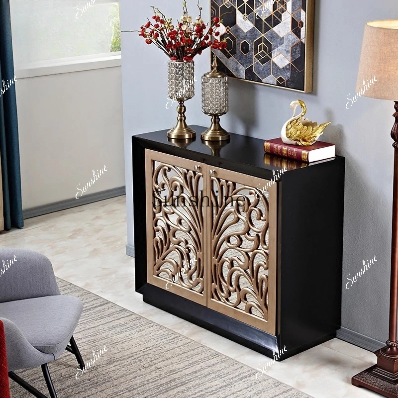 

American country carved mirror cabinet light luxury living room decoration cabinet FT