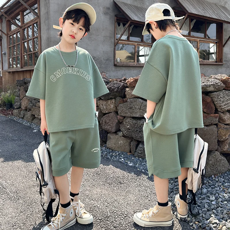 

Big Boys Short Sleeved T Shirts + Shorts 2pc Fashion Sets Cotton Children's Clothing Kids New Summer Hot Sale Suits with Letters