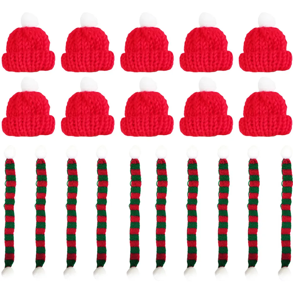 

20Pcs Mini Knit Hats Scarves Christmas DIY Crafts Decorations Xmas Wine Bottle Covers Small Santa Hats for Holiday