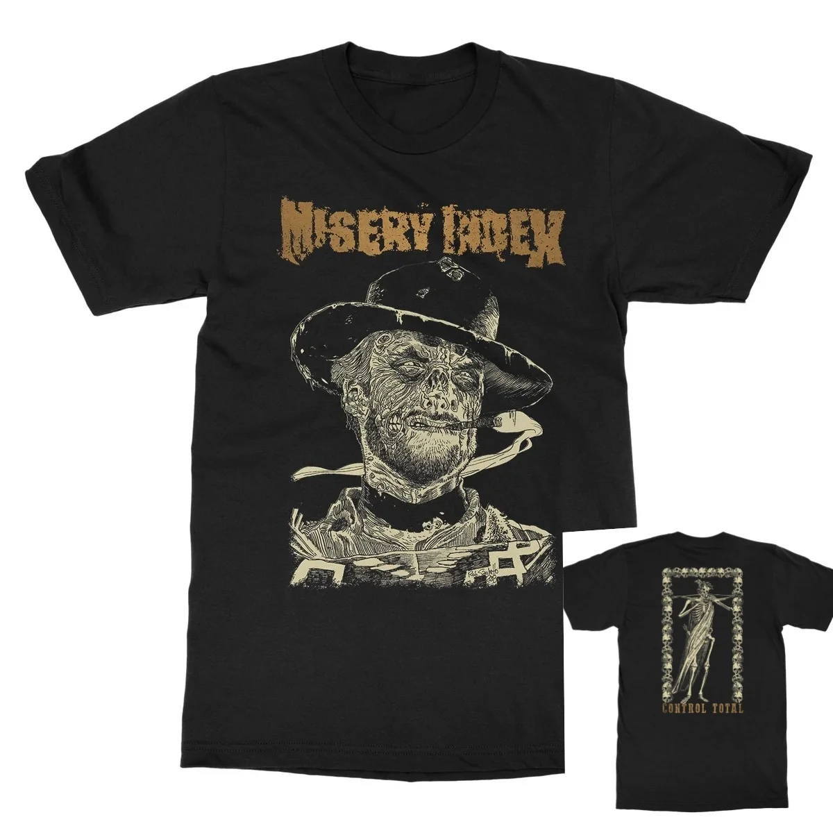 Misery Index Unisex T‑Shirt,bound Skull Composite Portrait Print,Complete Control Themed Death Metal Band Tee for Rock Fans