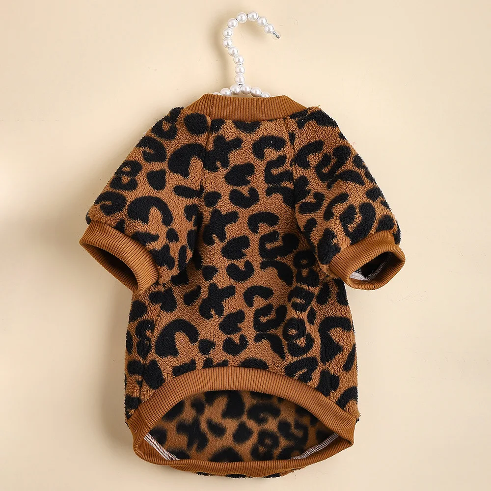 Pet Jumpsuit Warm PetsPet Plush Sleeve Hoodie  Puppy Pullover Dogs Pet Sweater Winter Leopard Print French Bulldog Winter Warm