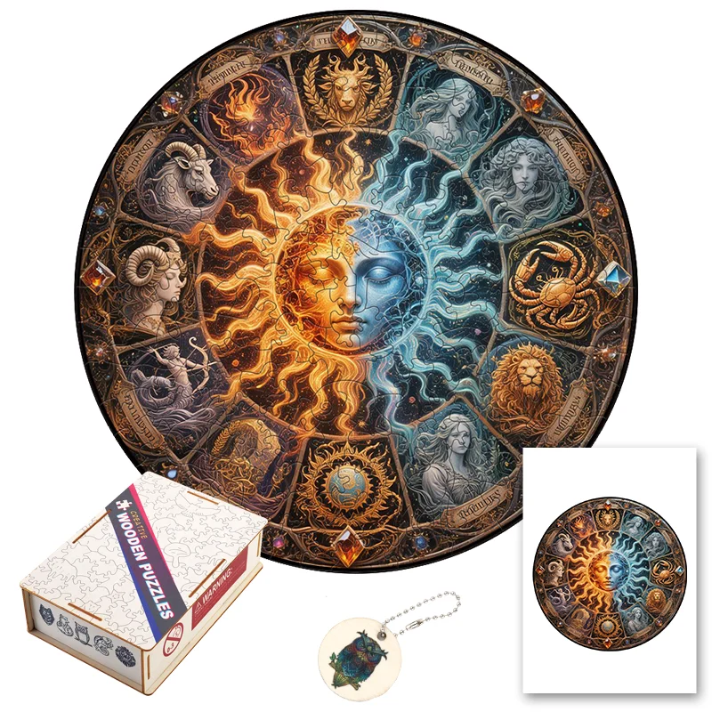 لعبة ترفيهية مريحة وتخفيف التوتر، ألغاز خشبية مكونة من 12 علامة زودياك #3