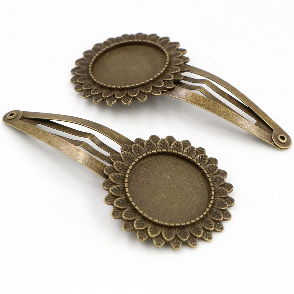 20mm 5pcs Antique Silver Plated Bronze Copper Material Flower Style Hairpin Hair Clips Hairpin Base Setting Cabochon Cameo