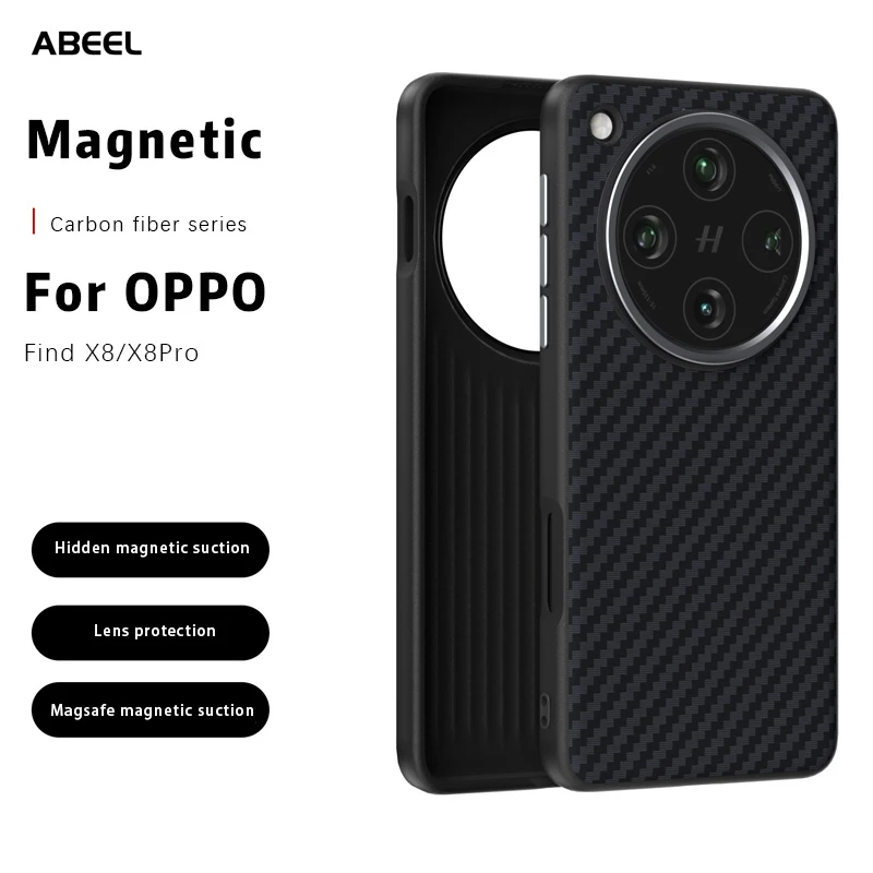 

Чехол ABEEL для OPPO Find X8/8 Pro/8 из ультрауглеродного волокна с магнитным объективом для беспроводной зарядки Magsafe, противоударный защитный чехол