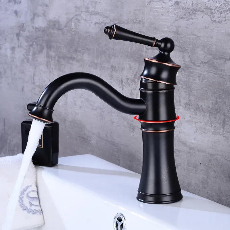 Basin Faucets Black Brass Deck Mounted Bathroom Sink Faucet High Arch Single Handle Hole Bathbasin Mixer Hot Cold Water Tap